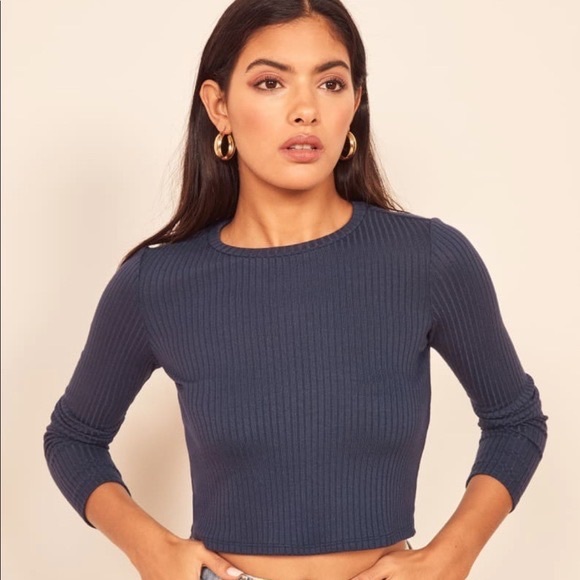 Reformation Tops - Reformation Navy Long Sleeve Ribbed Top